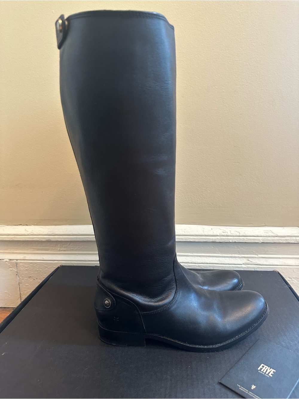 Frye Melissa Button Back Zip Black Leather Riding Boots Sz 8 Classic Tall Equest - Picture 6 of 14